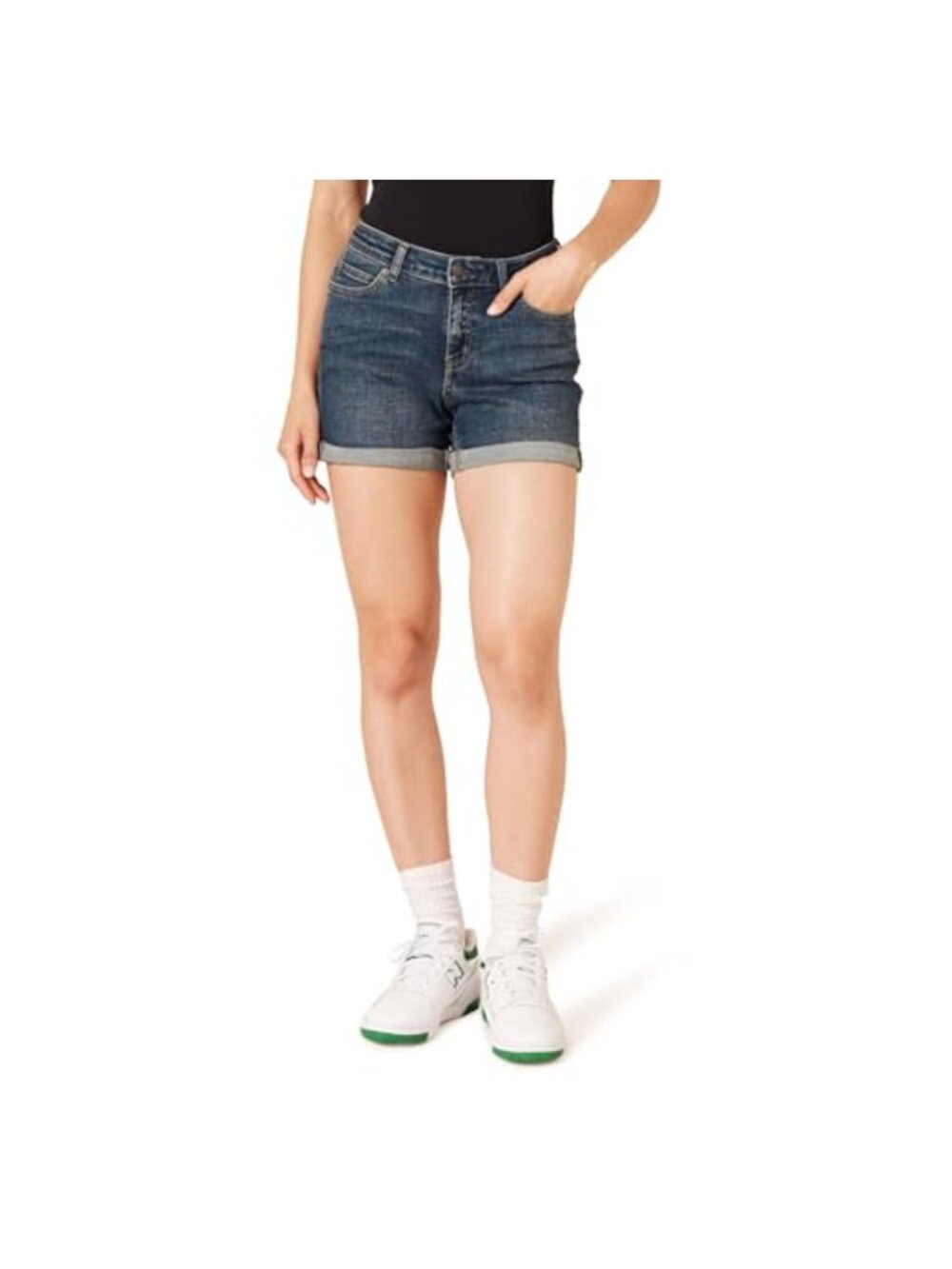 Women's Mid Rise Slim Fit Denim Shorts 5" Rolled Cuff Stretch